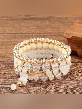 Bohemian Ethnic Pink Crystal Beads Bracelet for Women Multilayer Butterfly Charm